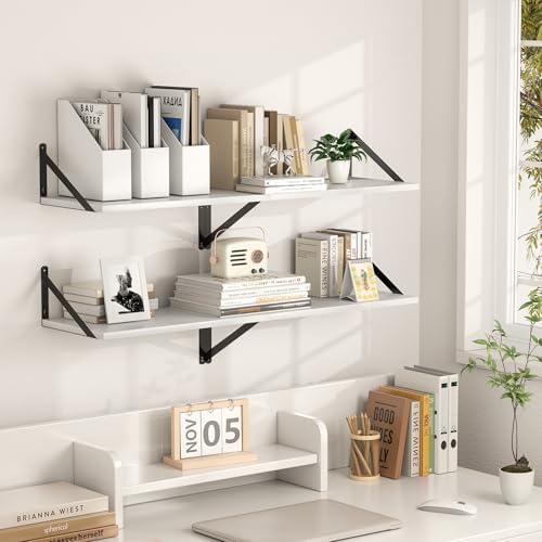 Heimlove 20W x 12D Deep Floating Shelves Set of 2 White