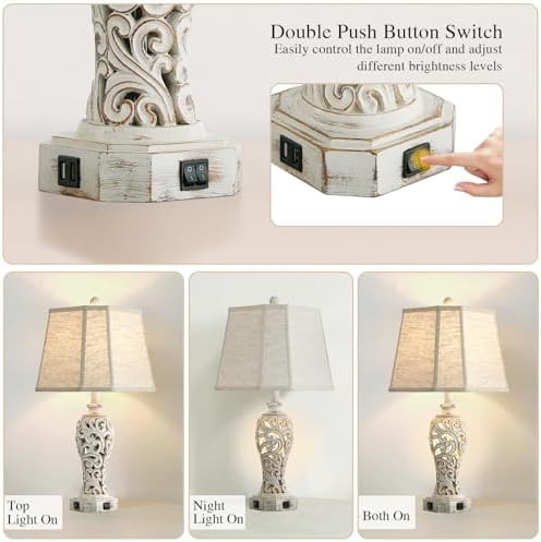 25'' Farmhouse Table Lamp for Living Room Bedroom with USB C+A