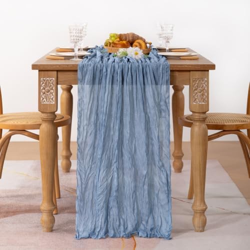 6 Pack Dusty Blue Cheesecloth Table Runner 10ft Boho Gauze Centerpiece