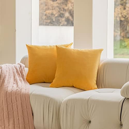 Home Brilliant Yellow Pillow Covers 18x18 Velvet Holiday Decorative Throw Pillows Solid Square Accent Pillowcases for Living Room Couch Bench Summer Decor, 2 Pieces 18 inch(45cm), Yellow