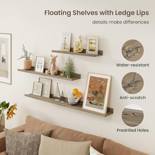 Axeman 30 Inch Floating Shelves, Grey Picture Ledge Shelf Set of 3