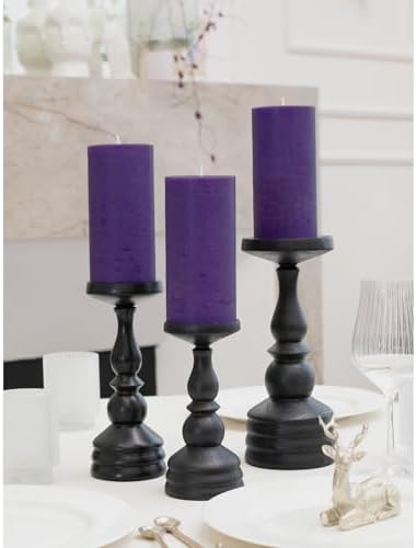 CANDWAX Large Pillar Candles 3x6 Inch – Set of 3 Unscented Dripless Purple Candles, Long Burning Rustic Look for Weddings, Events, Home Decor