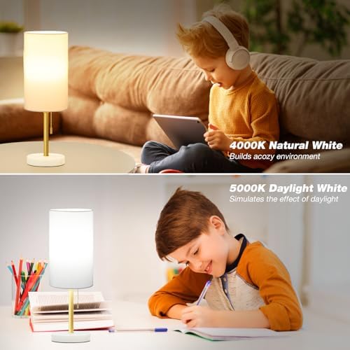 Dicoool 17" Bedside Table Lamp for Bedroom, Marble Desk Lamp with USB Ports