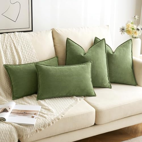 MIULEE Pack of 2 Sage Decorative Chenille Pillow Covers 20x20 Inch