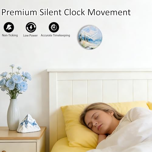 12 Inch Silent Wall Clock Non Ticking, Wall Clocks Battery Operated Analog Clock with Exclusive Glass Design Large Number Decorative Wall Clocks for Living Room Bedroom Office Kitchen Bathroom