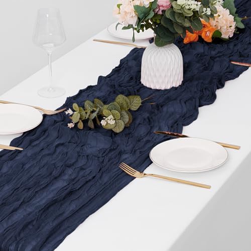 30 Pack Navy Blue Cheesecloth Table Runner 17 x 108 inch Cheese Cloth Table Runners 9ft Blue Table Runner Rustic Romantic Sheer Gauze Runner for Wedding Party Baby Shower Table Decoration
