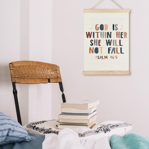 LZYRF God Is Within Her She Will Not Fall Christian Wall Art Poster Framed, Psalm 46:5 Bible Verse Religious Canvas Prints Wall Decor for Home Girls Bedroom Dorm Office, 12x16 Inch