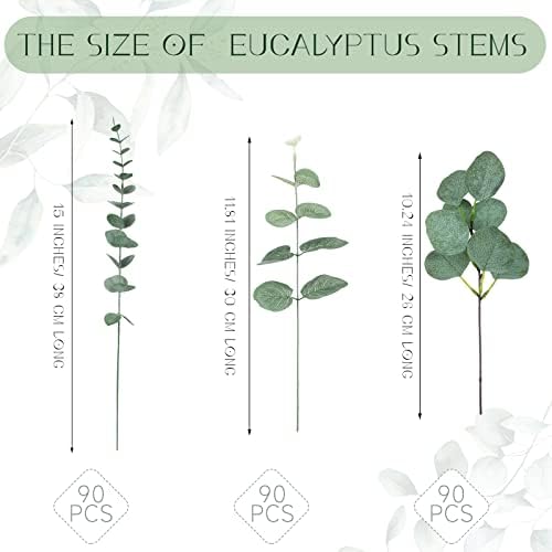 Giegxin 270 Pcs Mixed Artificial Eucalyptus Leaves Stems Bulk Green