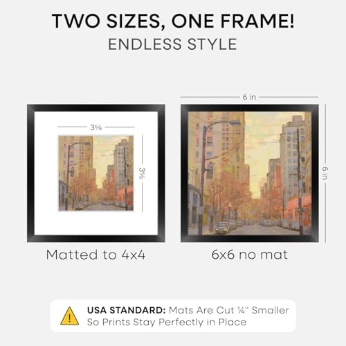 Homeforia 6x6 Black Picture Frame, High-End Metal, 4x4 Mat, Glass