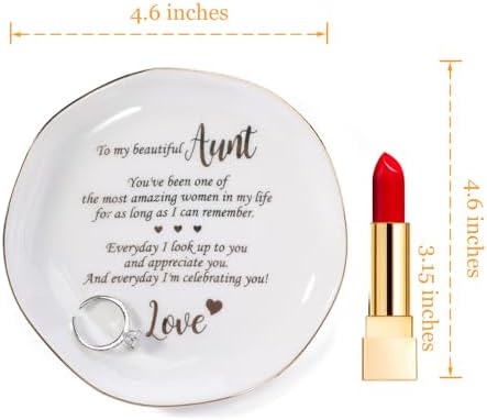 HOME SMILE Christmas Mothers Day Appreciation Birthday Gifts for Aunt from Newphew or Niece-Ceramic Ring Dish Jewelry Tray-Stocking Stuffers for Aunt