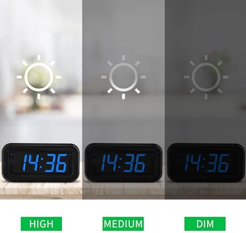 KWANWA Small Digital Alarm Clock, 1.2inch Dark Blue LED Digits, Adjustable Brightness, Dim Night Model, 12H/24H, Battery Operated, Wall Mount, Snooze, Clock for Kids Bedroom, Small Travel Clock