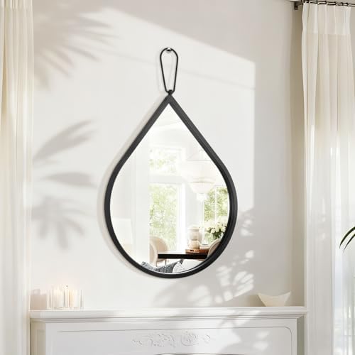 Black Wall Mirror Teardrop Hanging Mirrors with Thick Framed Modern Wall Mirrors Decorative Wall-Mounted Mirrors for Entryway Hallway Bathroom Living Room 16 x20 Inches
