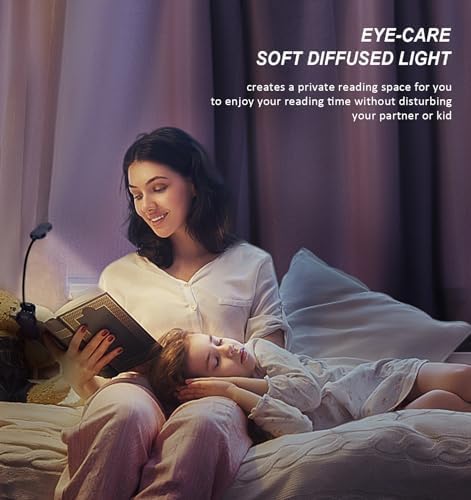 2 Pack Rechargeable Book Light, LED Reading Light 3 Color 3 Brightness with Clip, Up to 60 Hours Eye Care Reading, Warm & White Light, Perfect for Reading in Bed &Travel