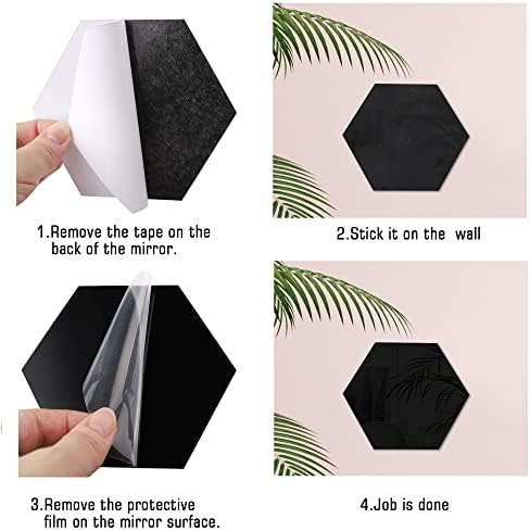 RW-103 36 PCS Acrylic Mirror Wall Stickers Hexagon Mirror Wall Decals DIY Removable 3D Geometric Hexagon Mirror Art Setting Wall Decor for Bedroom Living Room Office Kitchen Home Decoration (Black)
