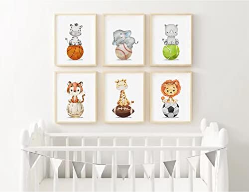 Baby Boy Wall Art Nursery Sports Decor Safari Animal Canvas Wall Art Woodland Baby Boy Room Poster Prints Nursery Artwork Pictures for Bedroom 12x16 set of 6 Inch UNFRAMED