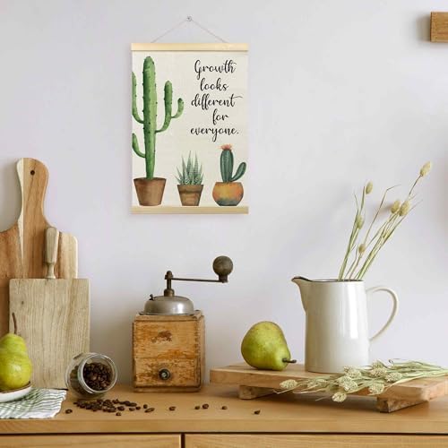 TLESKE Mental Health Cactus Poster Hanger Frame, Motivational Inspirational Hanging Wall Art Decor Framed for Therapy Counseling Office, Growth Looks Different for Everyone Wall Prints Picture, 12x16