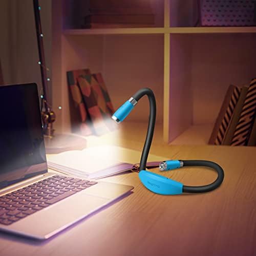USB Rechargeable Neck Book Light for Reading in Bed, 4 LED Bulbs 4 Adjustable Brightness, Hands Free for Night Jogging or Mending Lamp (Blue)