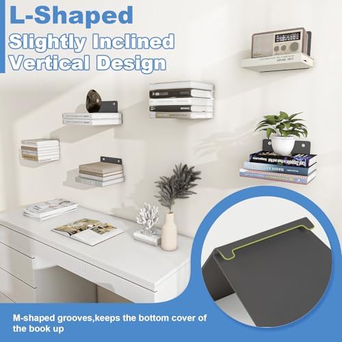 FENTEC 6 Pack Black Invisible Floating Bookshelves for Wall Mounted