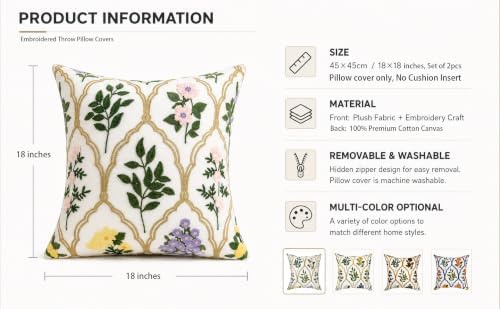 Alysheer Floral Embroidered Throw Pillow Cover 18"x18", 2pcs Light Pink