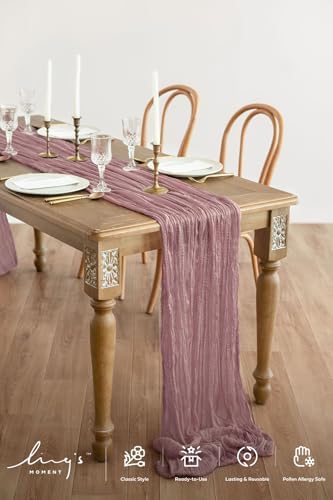 Ling's Moment 14Ft Lilac & Gold Cheesecloth Table Runner
