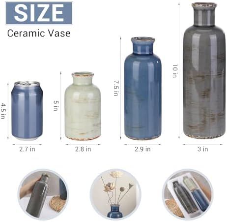 Small Ceramic Vase Set of 3, Boho Modern Flower Vase Room Decor, Farmhouse Decor, Vases for Your Kitchen, Bathroom, Bedroom, Living Room, Office&Shelf Centerpiece Table Decorations