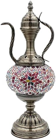 SILVERFEVER Handcrafted Mosaic Turkish Lamp Moroccan Glass Table Desk Bedside Light Bronze Base with E12 Bulb (Star of David Burgundy Aladin)