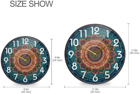 Naanle Vintage Mandala Pattren Round Wall Clock, 9.5 Inch Silent Battery Operated Quartz Analog Quiet Desk Clock for Home,Office,School
