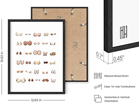 HAUS AND HUES Bathroom Art Funny Wall Art Poster (Boobs, 12x16 Black Framed)