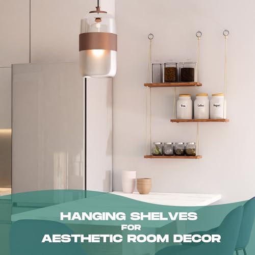 Boho Wall Shelves for Plants and Decor - Rope Hanging Shelves for Wall Decor in Living Room, Bedroom, Bathroom | Design Patented | by NWOOD