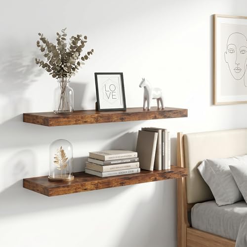 Vivelove 30 Inch Floating Shelves Wall Mounted for Display, 6.5 Deep Duty Shelves with Invisible Brackets for Living Room,Bedroom,Kitchen, Bathroom Storage & Decor,30" Wx6.5 Dx1.4 H - Rustic Brown