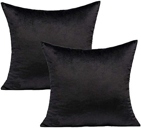 VAKADO Black Couch Pillow Covers Velvet Throw Pillows 18X18 Decorative Cushion Covers Soft Solid Cozy Square Pillowcases Home Decor for Sofa Bedroom Car Set of 2