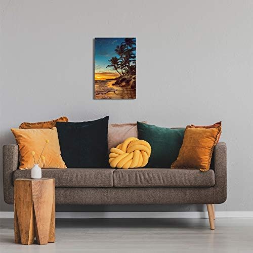 Sunset Beach Love in Heart Personalized Canvas Prints Artwork with Couple's Names and Date on,Perfect Love Gift for Anniversary,Wedding,Birthday and Holidays.24x16 inches