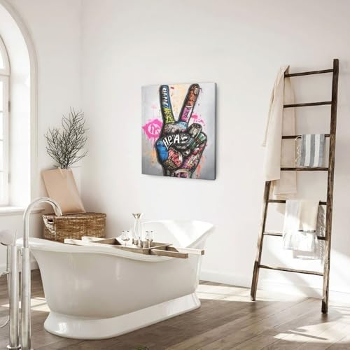 Banksy Motivational Wall Art Street Graffti Inspirational Wall Decor Hands Canvas Prints Painting Finger Artwork Decorations for Bathroom Bedroom Living Room Framed Gifts 20"x24"