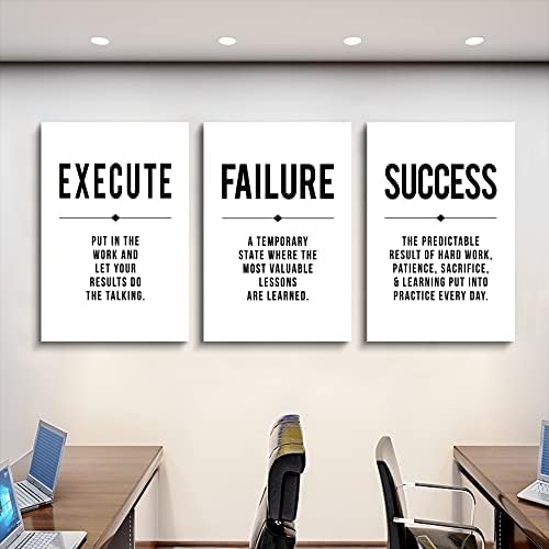 Framed Canvas Wall Art Success Quote, Office Wall Art, Black Large Poster, Positive Motivational Set of 3 Prints, Execute Failure Definition, Inspirational Print (D-3pcs,20x30inchx3pcs)