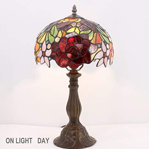WERFACTORY Tiffany Style Table Lamp Stained Glass Bedside Lamp 18 Inch Tall