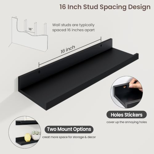 Axeman 20 Inch Floating Shelves, Black Picture Ledge Shelf Set of 3