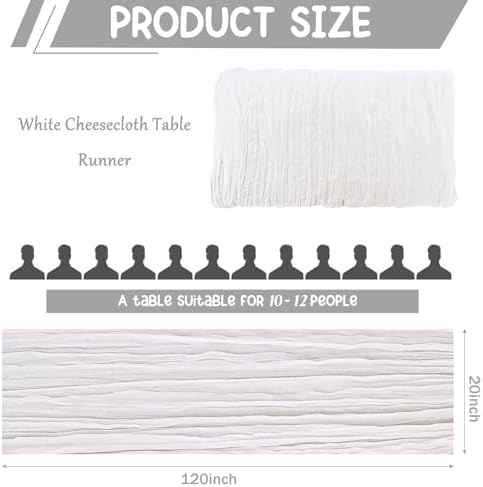 4 Pack 120 Inch White Cheesecloth Table Runner Boho Rustic Gauze Sheer Romantic 10 FT Long Cheese Cloth Table Runner for Bridal Baby Shower Wedding Party Birthday Holiday Home Easter Decor