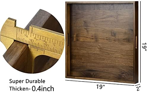 19" Square Handmade M-Large Black Walnut Ottoman Tray with Handle