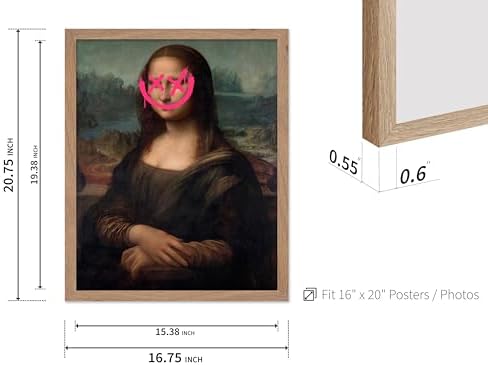 Poster Master Mona Lisa Painting Poster Altered & Pop Art - Defaced Art - Gift for Men & Women - Minimal Decor for Office, Bedroom or Living Room, 16x20 Beige Framed