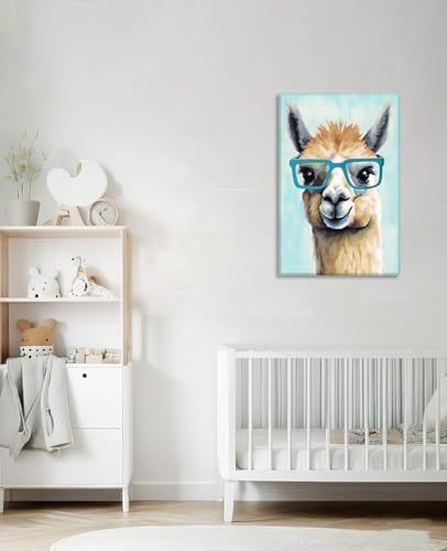 Large Alpaca Canvas Wall Art Nursery Wall Decor Funny Animals Wearing Glasses Pictures Prints Cute Camel Painting Framed Artwork for Living Room Bedroom Bathroom Home Decoration - 28.00"x42.00"