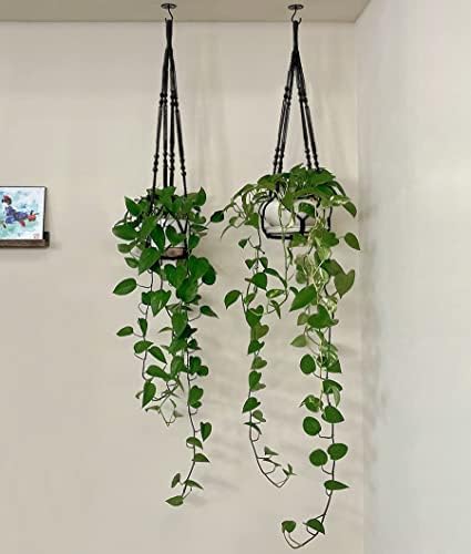 Mkono Macrame Plant Hanger Indoor 35 Inch Hanging Planter Basket Black 1Pc