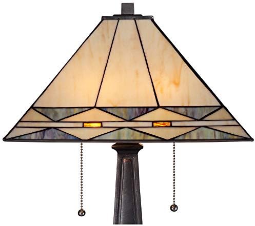 21 1/2" High Table Lamp Bronze Brown Stained Glass Antique Art Deco