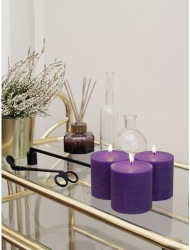 CANDWAX 3x3 Pillar Candles Set of 3 - Rustic Unscented No Drip Purple Candles for Home Decor, Weddings, Centerpieces