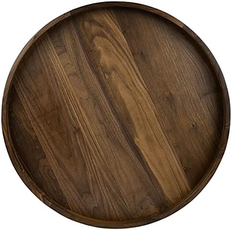 26" Round 2XL Handmade Black Walnut Wood Ottoman Tray with Handle