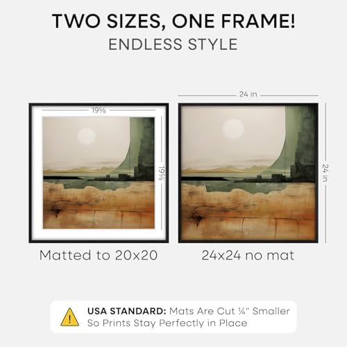 Homeforia 24x24 Black Oak Picture Frame, High-End Wood, 20x20 Mat, Glass