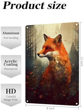 12x8IN Retro Red Fox Metal Tin Sign - Vintage Farmhouse Wall Decor For Home, Kitchen, Bathroom, Bar - Cunning Wildlife Artwork For Animal Lovers, Nature Admirers, And Forest