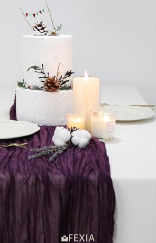 FEXIA 3Pcs Purple Cheesecloth Table Runner Wedding Bridal Shower Home Decor
