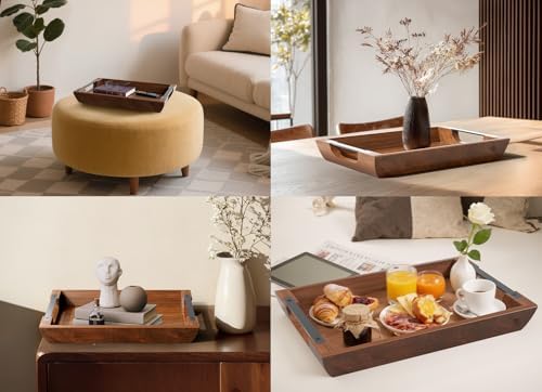 Acacia Wood Serving Tray, 15×10in Tray for Ottoman, Space-Saving