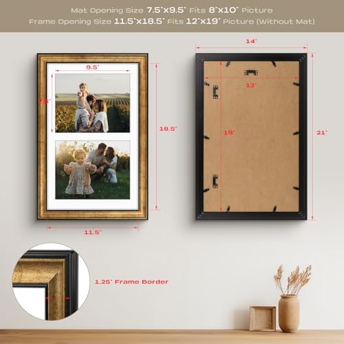 Golden State Art 12x19 Antique Gold Collage Frame Mat For (2) 8x10 Pictures