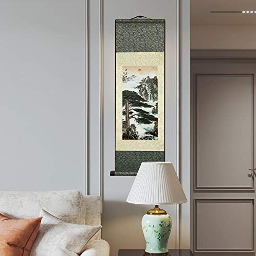 AtfArt Asian Wall Decor - Beautiful Silk Scroll Painting Pine Greeting Guests (Guest-Greeting Pine) Oriental Decor Chinese Art Wall Scroll (36.2 x 12 in)
